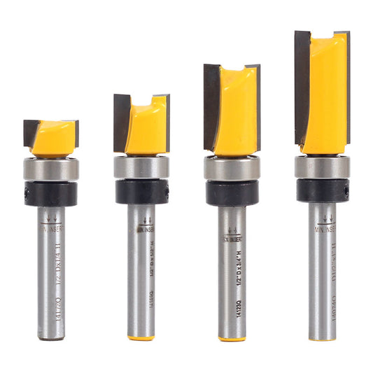 4 Bit 1/2" Diameter Flush Trim Template 1/4" Shank Router Bit Set