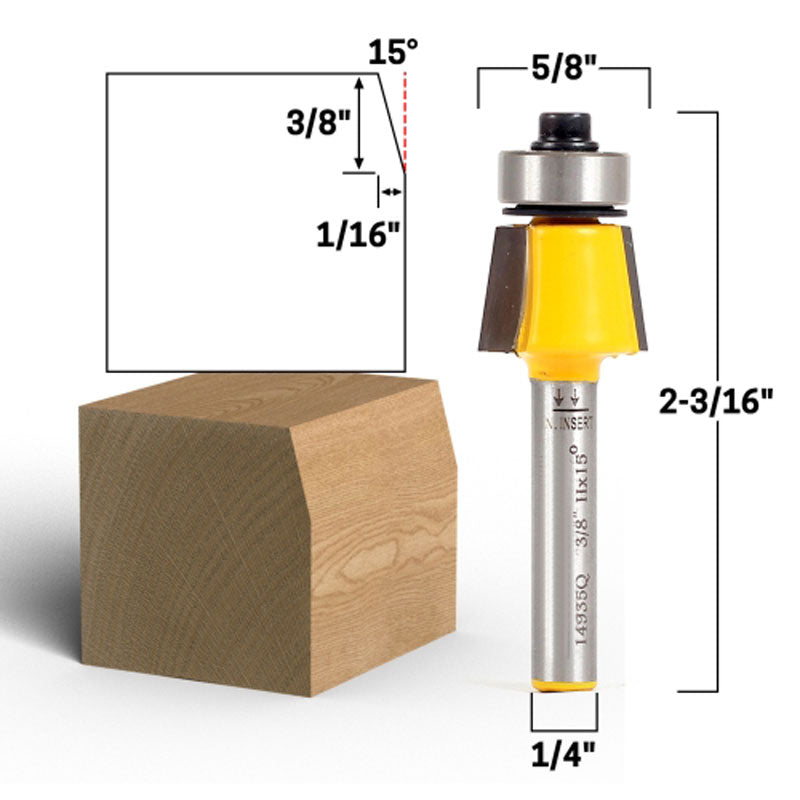 15 Degree Bevel Trim 1/4" Shank Router Bit