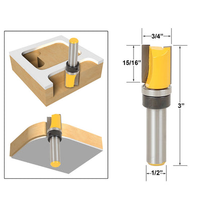 4 Bit 1/2" Shank 3/4" Diameter Flush Trim Template Router Bit Set