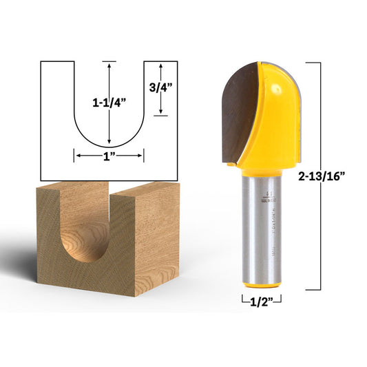 1" Diameter Core Box 1/2" Shank Router Bit