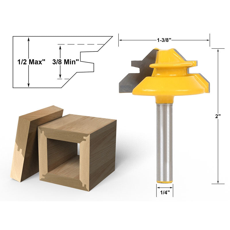 45 Degree Up to 1/2" Stock Lock Miter 1/4" Shank Router Bit