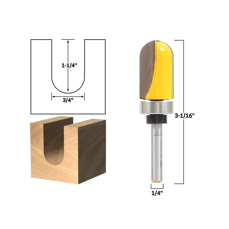 3/4" Diameter Core Box 1/4" Shank Router Bit