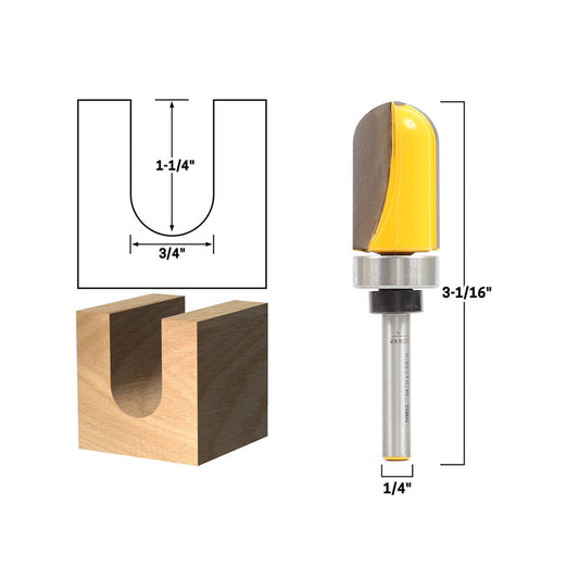 3/4" Diameter Core Box 1/4" Shank Router Bit