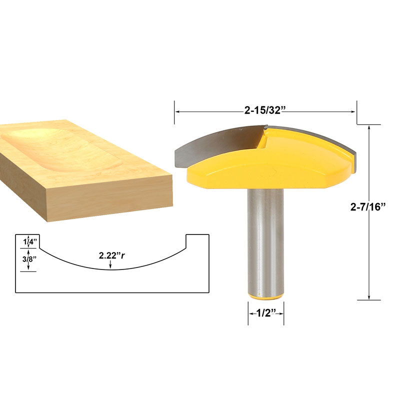 2.22" Radius Horizontal Crown 1/2" Shank Router Bit