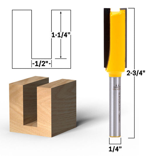 1/2" Diameter X 1 1/4" Height Straight 1/4" Shank Router Bit