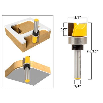 4 Bit 3/4" Diameter Flush Trim Template 1/4" Shank Router Bit Set